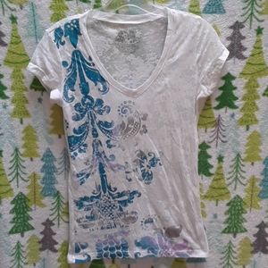 White/Blue V-Neck with Designs